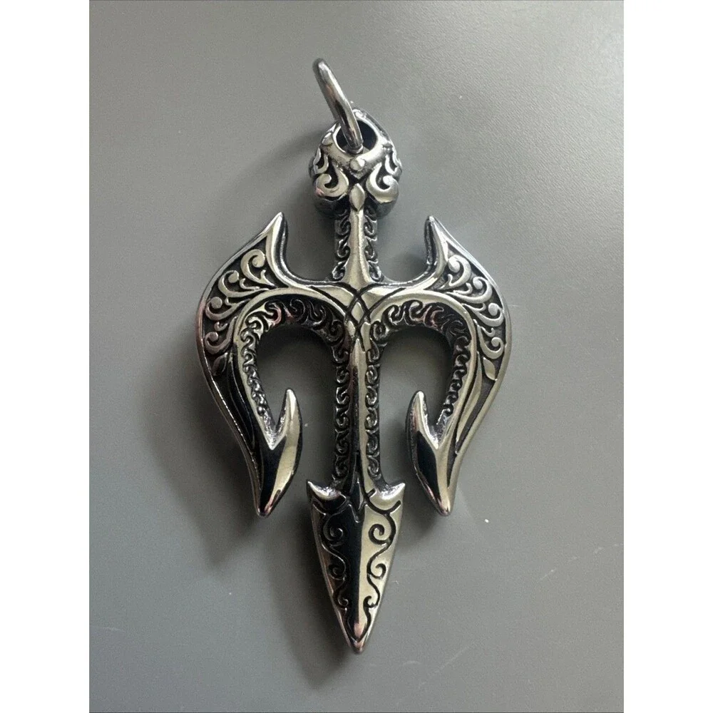Trident Anchor Motif Viking Double Sided Pendant Stainless Steel 24” Chain Gift